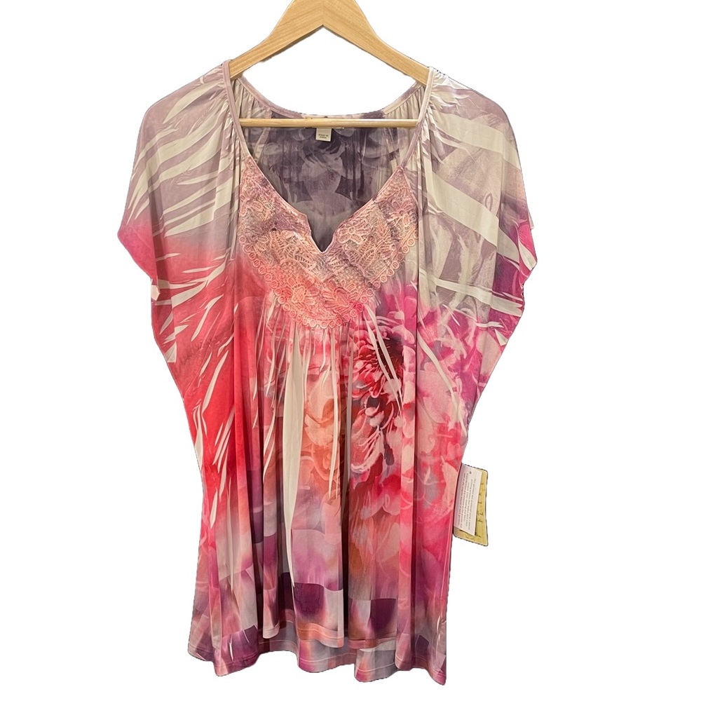 ENERGIE Size 1X Tunic Multi Red Paisley Print